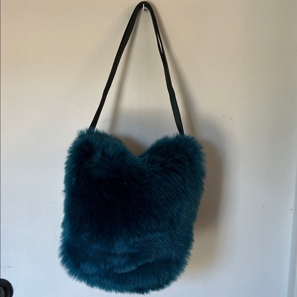 Free People Cloe blue teal Faux Fur Bag Purse - Picture 2 of 8